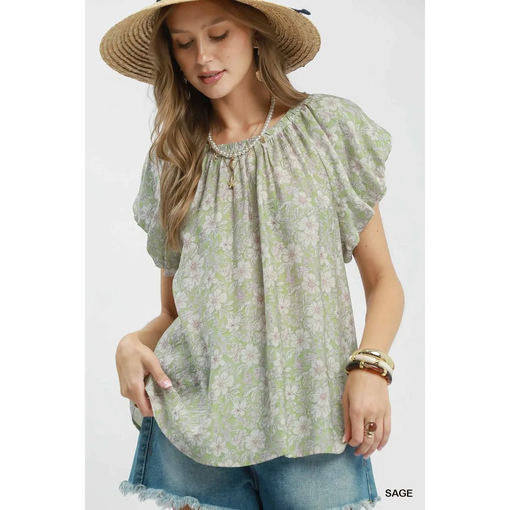 Umgee Floral Puff Sleeve Blouse